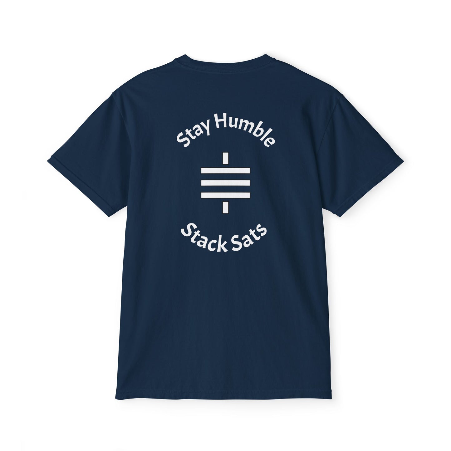stay humble, stack sats. pocket t-shirt