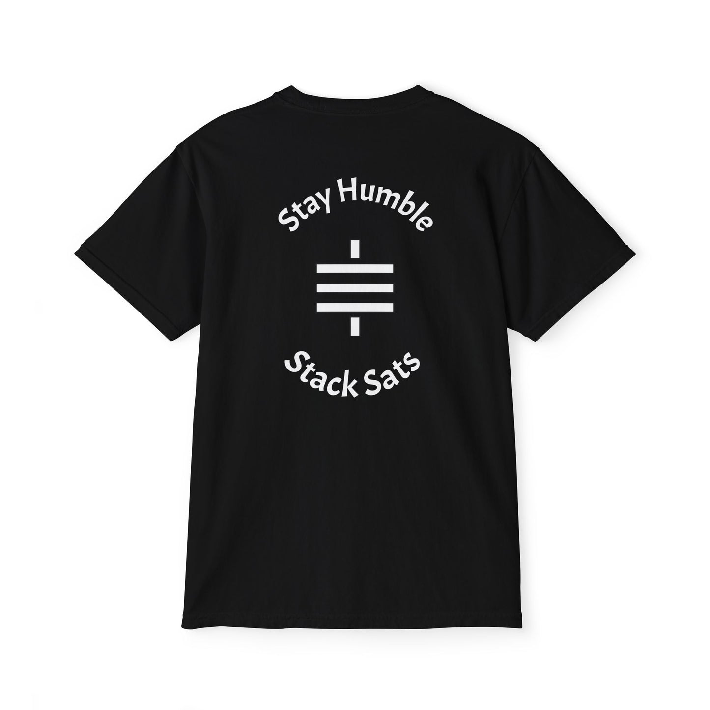 stay humble, stack sats. pocket t-shirt