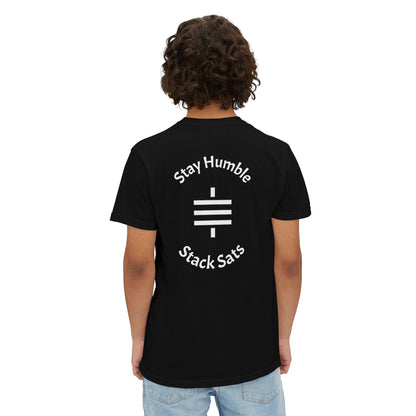 stay humble, stack sats. pocket t-shirt