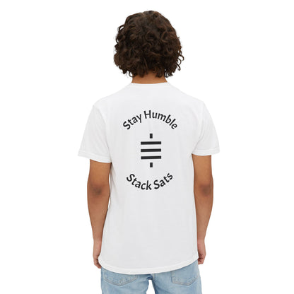 stay humble, stack sats. pocket t-shirt